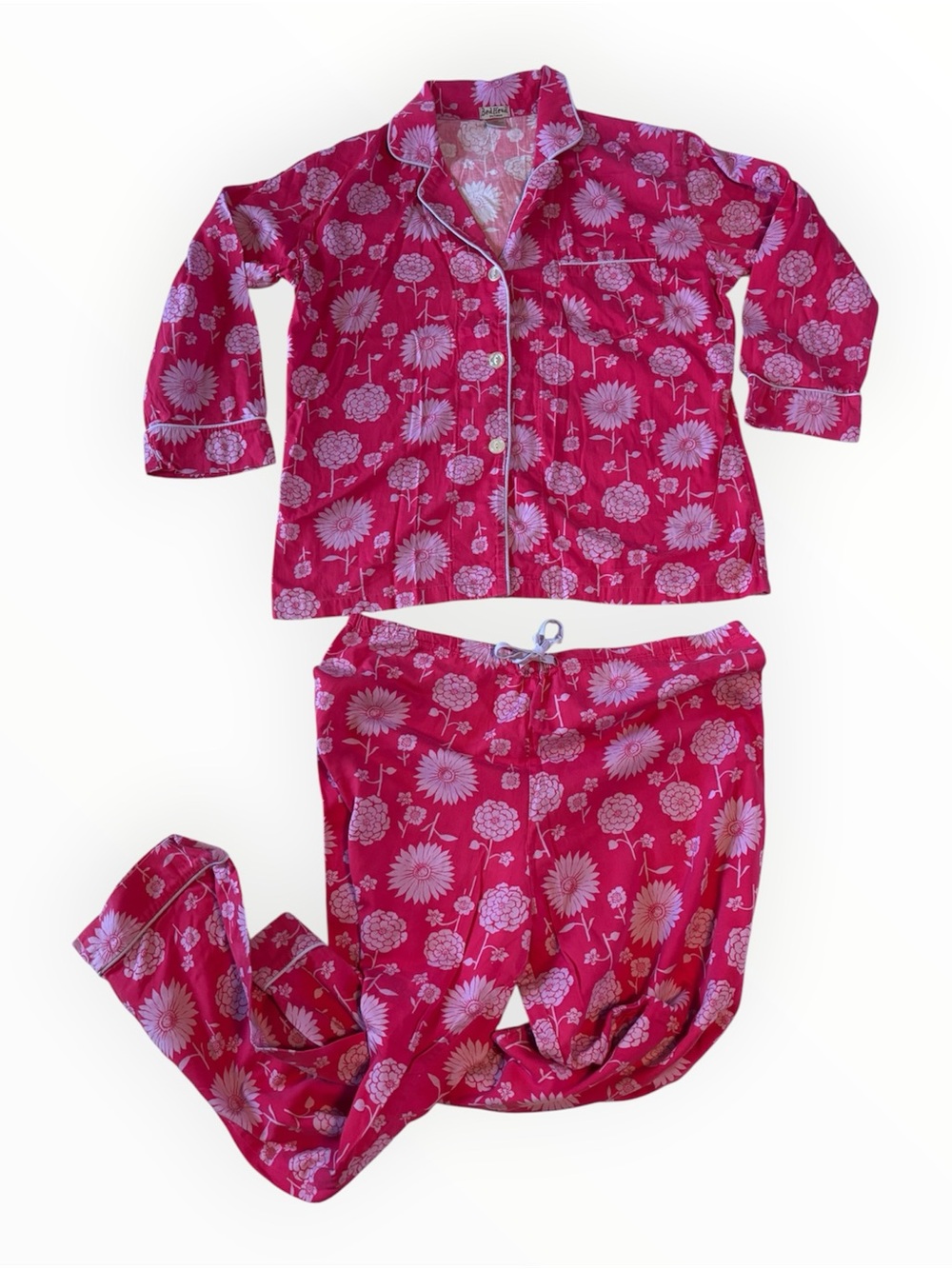 BedHead Hot Pink Floral Button-Front 100% Fine Cotton Pajama Set | Size L